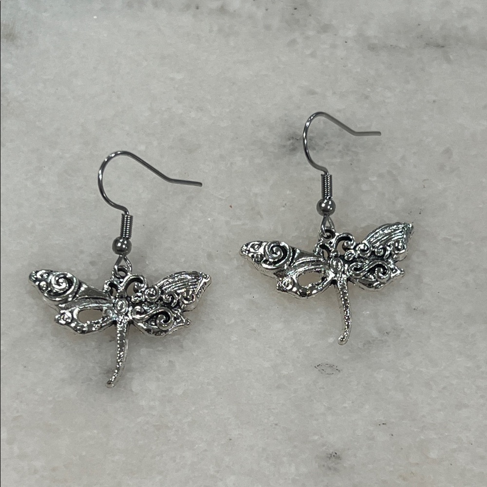 Elegant Silver Dragonfly Earrings
